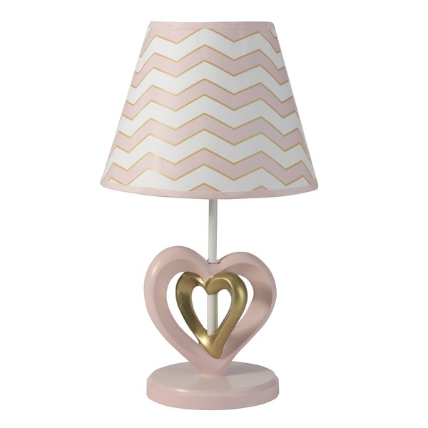 Lambs Ivy Baby Love Pink Gold White Hearts and Chevrons Nursery Lamp with Shade Bulb Bed Bath Beyond 23499030