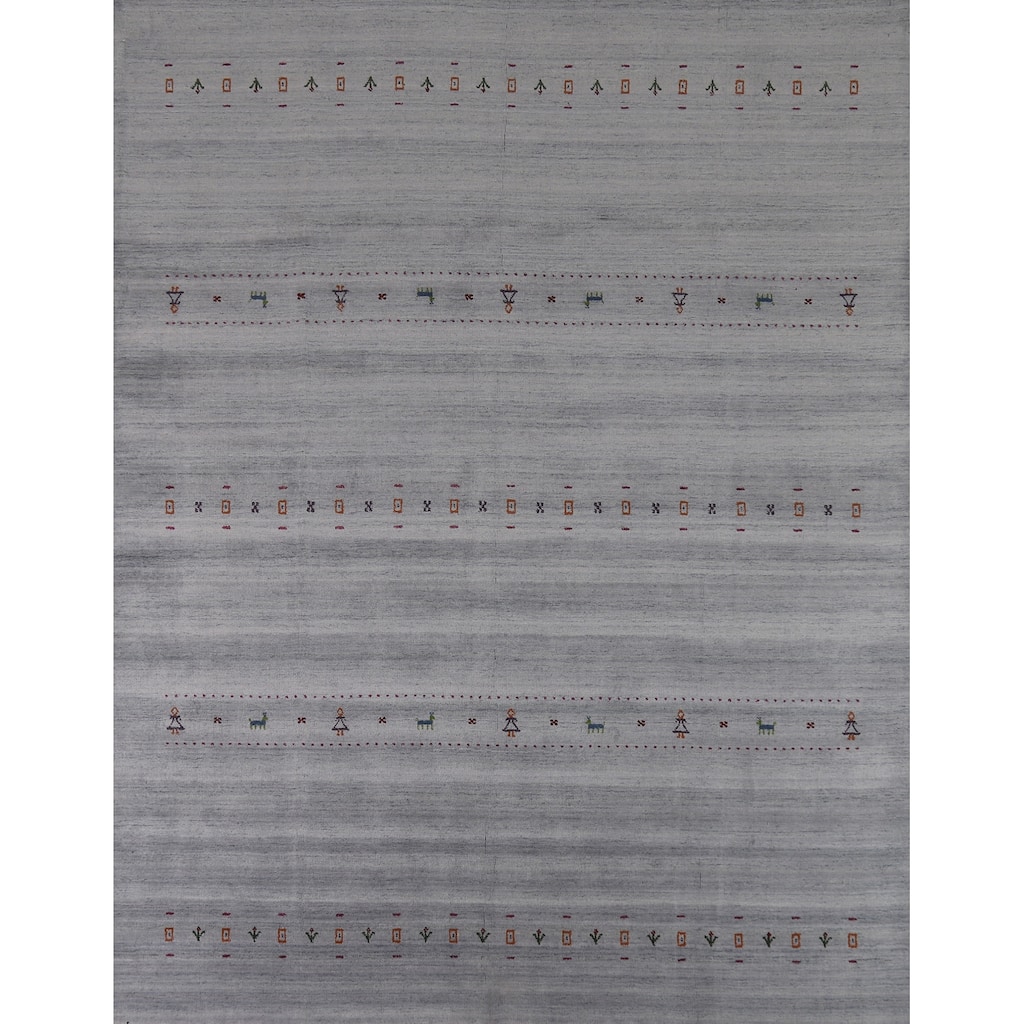 Hand Knotted Oriental 100% Wool Carpet Tribal Animal Pictorial Greys & Charcoal Gabbeh Area Rug - 9' 9'' X 8' 2''