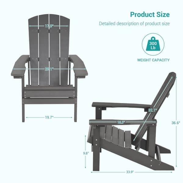 dimension image slide 7 of 10, Bonosuki Patio Faux Wood Adirondack Chair Weather Resistant-Set of 2