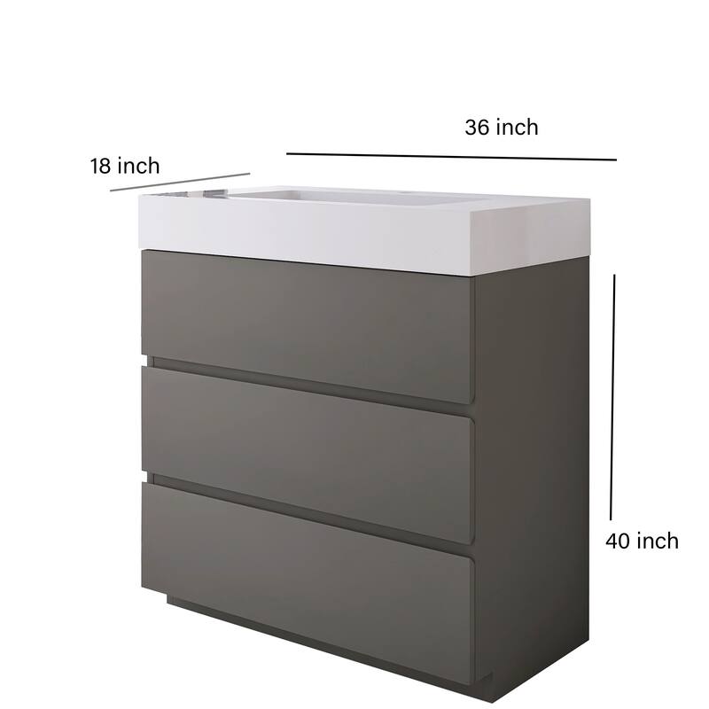 Freestanding Bathroom Vanity with White Solid Surface Top