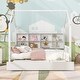 preview thumbnail 2 of 15, Full Size Kids Bed with Trundle and Back Shelf, Wooden House Frame with Roof and Play Area Design