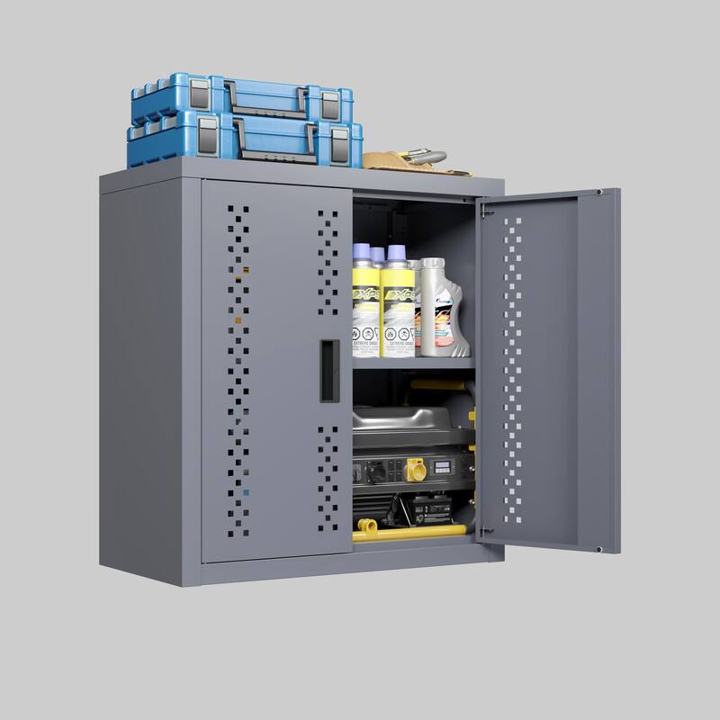 Roomfitters Wall Mounted Metal Garage Cabinet, Floating Tool Storage Organizer with Door, Steel, Gray