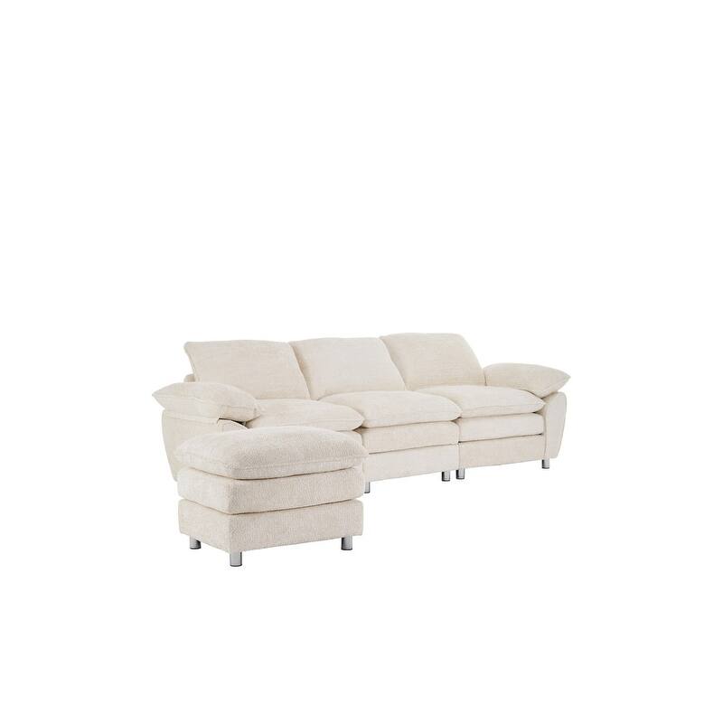 Modern Upholstered Living Room L Shaped Sofa,Comfy Sofa Couch with Ottoman and Pillow Arms