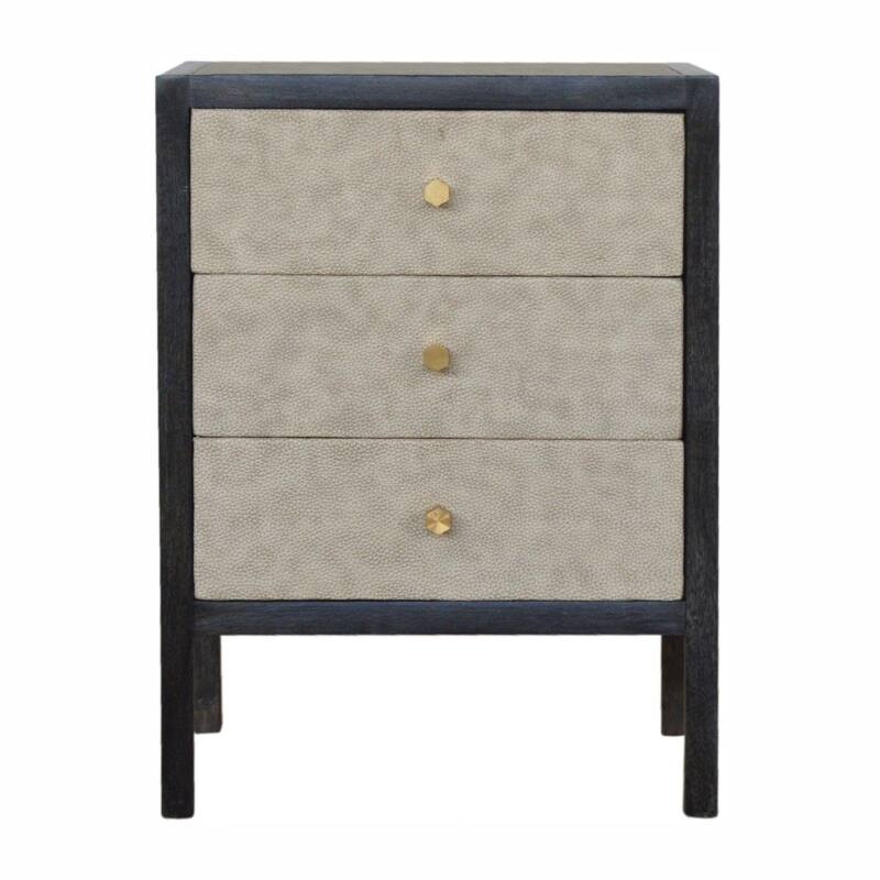 HomeRoots 24" Gray And Black Solid Wood And Faux Shagreen Three Drawer Nightstand