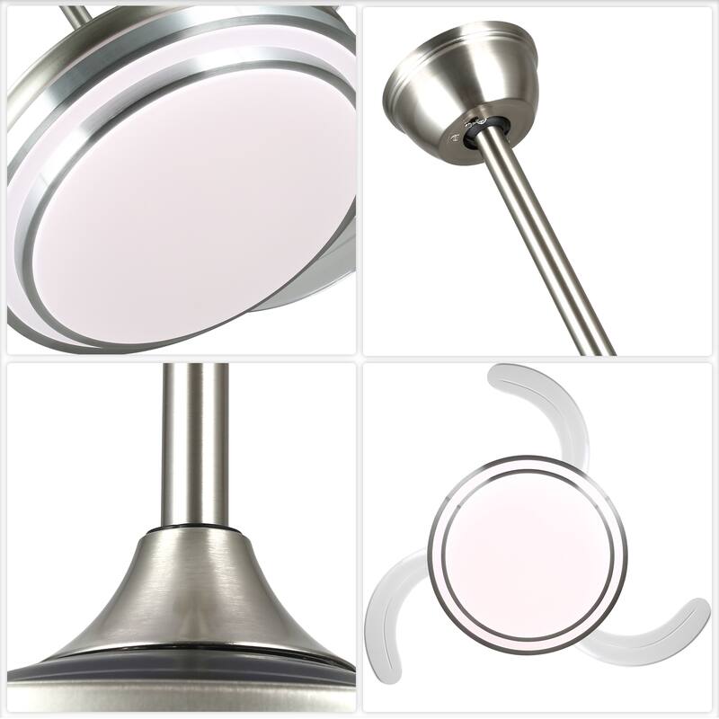 Cusp Barn 42 Inch Retractable Ceiling Fan with Lights, Modern Silent DC Motor 6 Speeds Chandelier Ceiling Fan for Bedroom