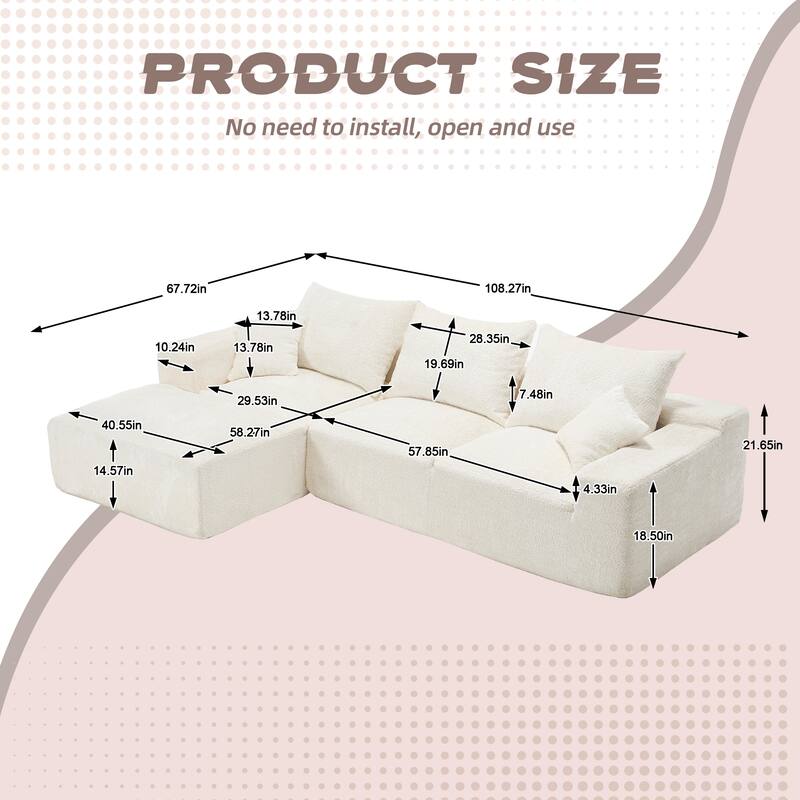 Floor Standing Chaise Lounge Couch L-shape Sectional Sofa with Ottoman