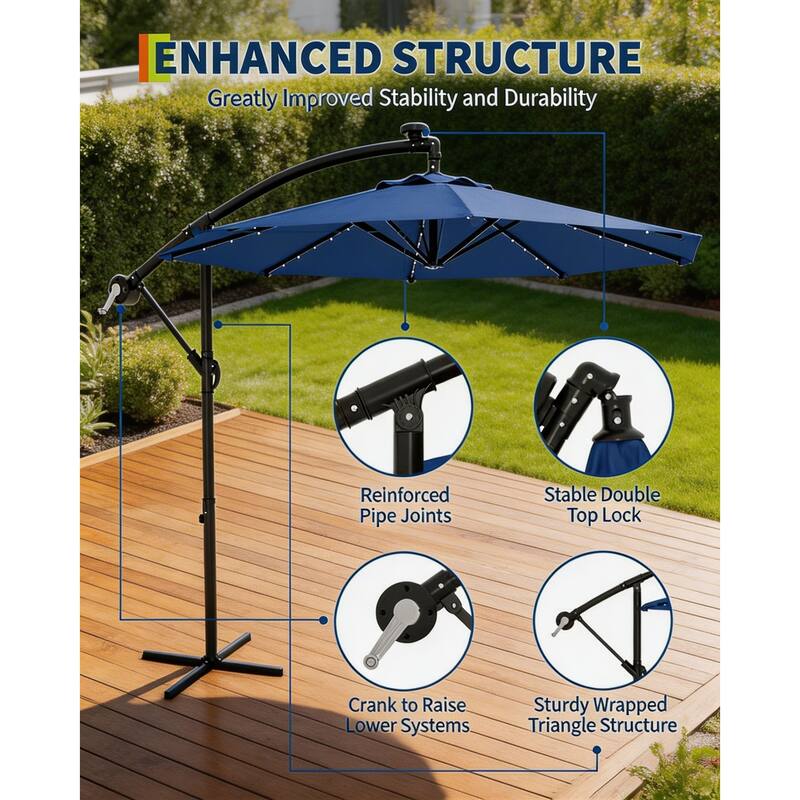 10 ft offset patio umbrella, with solar lights