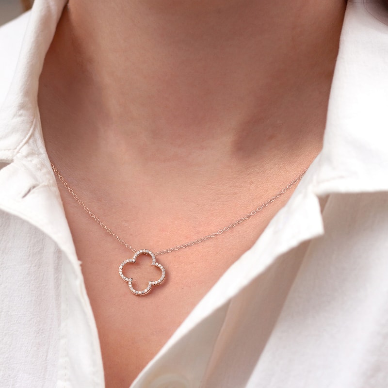1/6ct - 1ct TDW Diamond 14K Gold Open Clover Pendant Necklace for Women