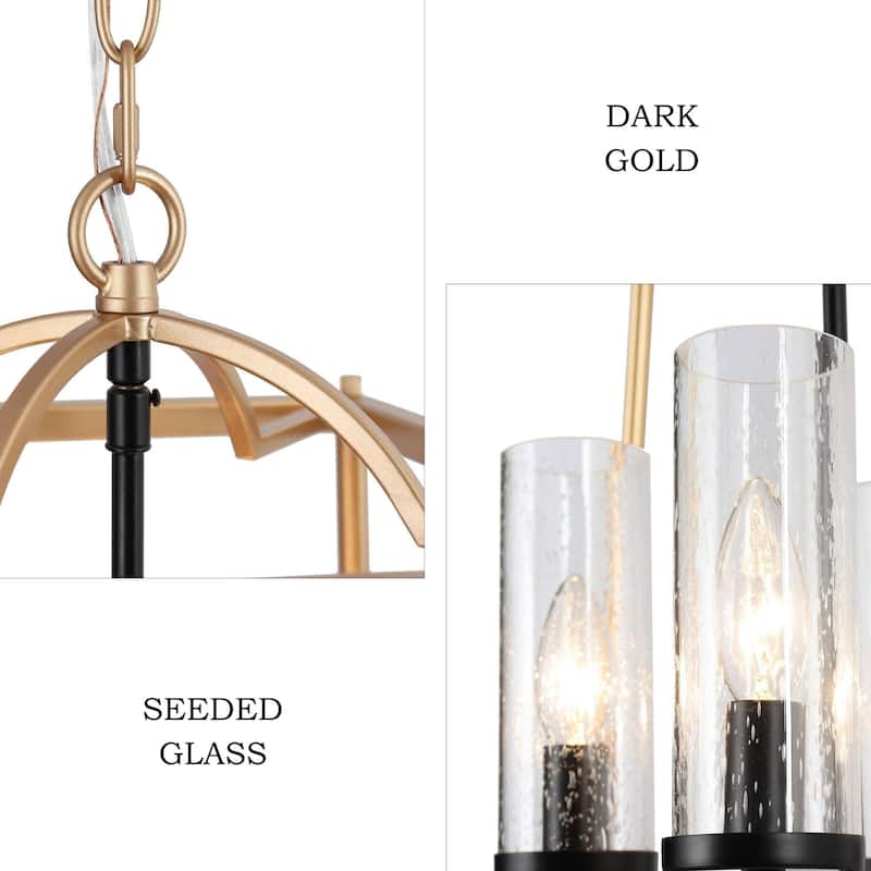 Modern 4-Light Gold Glass Chandelier Lantern Pendant Light for Dining Room - 14" L x 14" W x 19" H