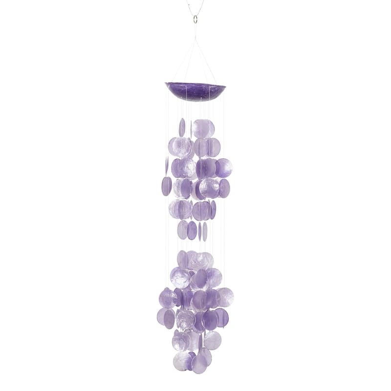 Capiz Shell Waterfall Windchime - White, Purple, Blue - Roche River Decor