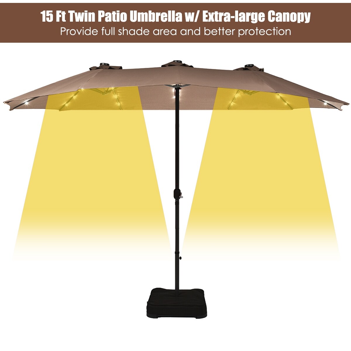 Shop Black Friday Deals On Costway 15ft Patio Double Sided Solar Led Market Umbrella Crank Base Overstock 30638324