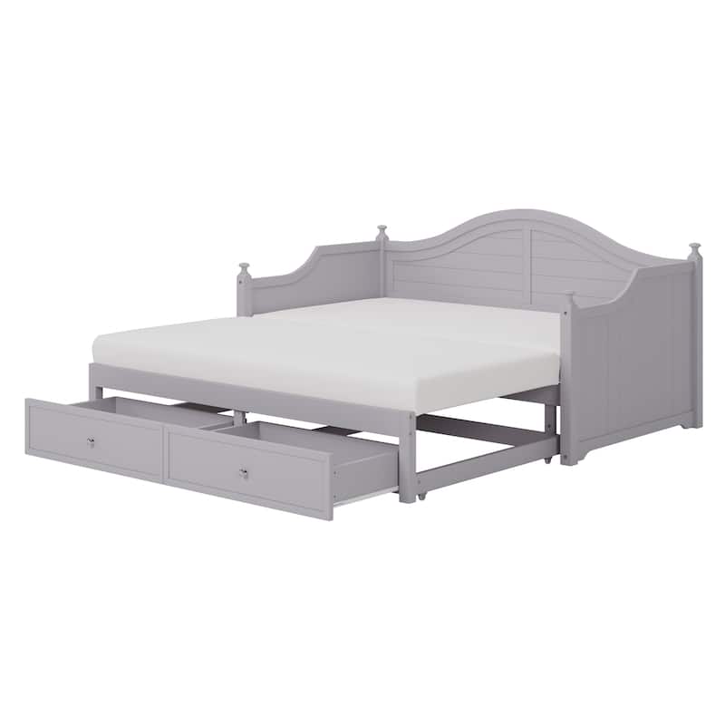 Twin-Size Wooden Daybed with Extendable Feature and Storage Drawers - Convertible Sofa Bed for Living Room or Guest Room.