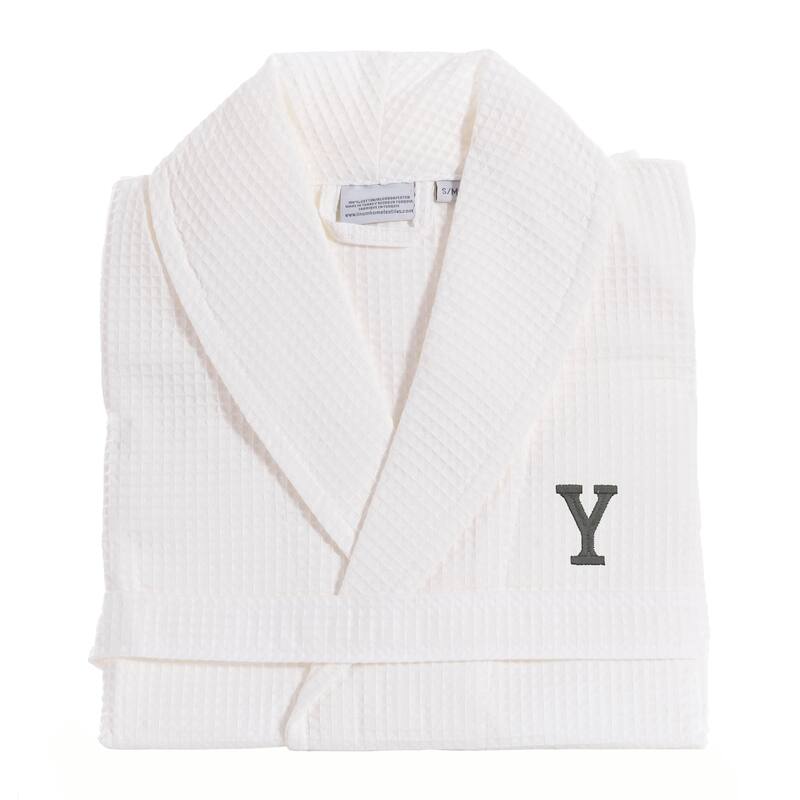 Authentic Hotel and Spa Monogrammed Turkish Cotton Unisex Waffle Weave Bath Robe - S/M - Y