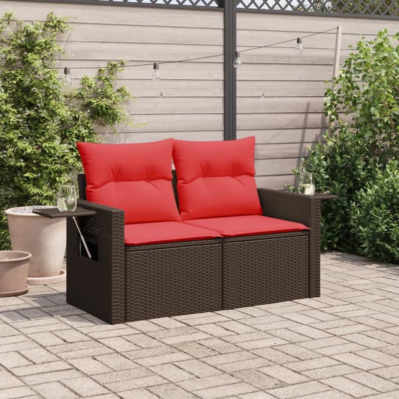 vidaXL Patio Sofa with Cushions 2-Seater Gray Poly Rattan - 48.8" x 24.4" x 27.2"