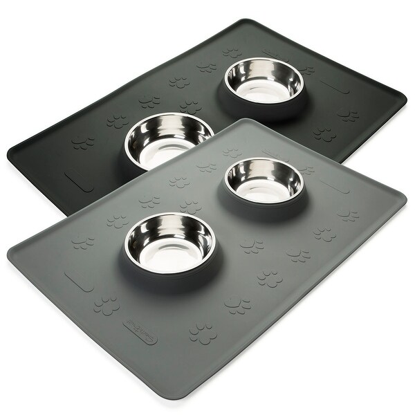 24" x 16" Silicone Pet Food Mat with 16 oz. Stainless Steel Bowl