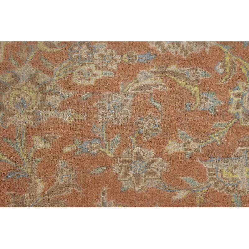 Orange Kashan Persian Vintage Area Rug Hand-Knotted Wool Carpet - 9'7"x 13'5"