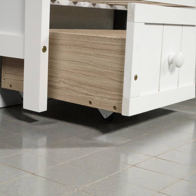 Twin Wooden Daybed with 2 Storage Drawers, Sofa Bed Frame for Bedroom or Living Room, Pine Wood Daybed with Slats