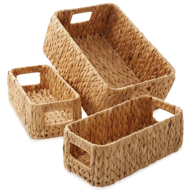 Hyacinth Storage Basket Set w Handles Woven Bin Organizers - 1 Large, 2 Medium