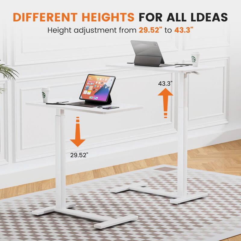 White Height Adjustable Small Standing Desk Rolling Laptop Desk