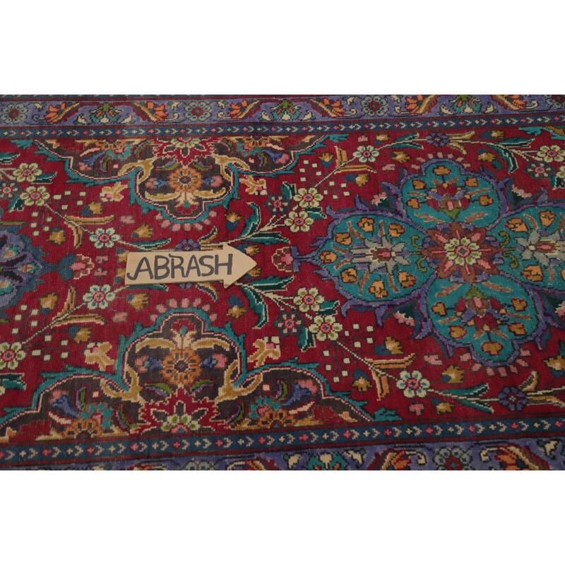 Hand Knotted Oriental 100% Wool Carpet Traditional Floral Red Tabriz Runner Rug - 11' 1'' X 3' 1''