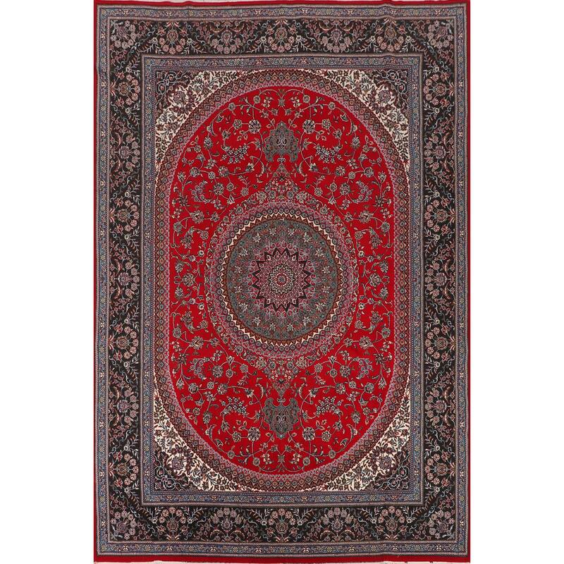 Traditional Red Kashan Turkish Area Rug Bedroom Machine-Made Carpet - 9'8" x 13'4"