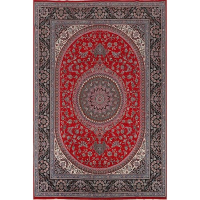 Traditional Red Kashan Turkish Area Rug Bedroom Machine-Made Carpet - 9'8" x 13'4"