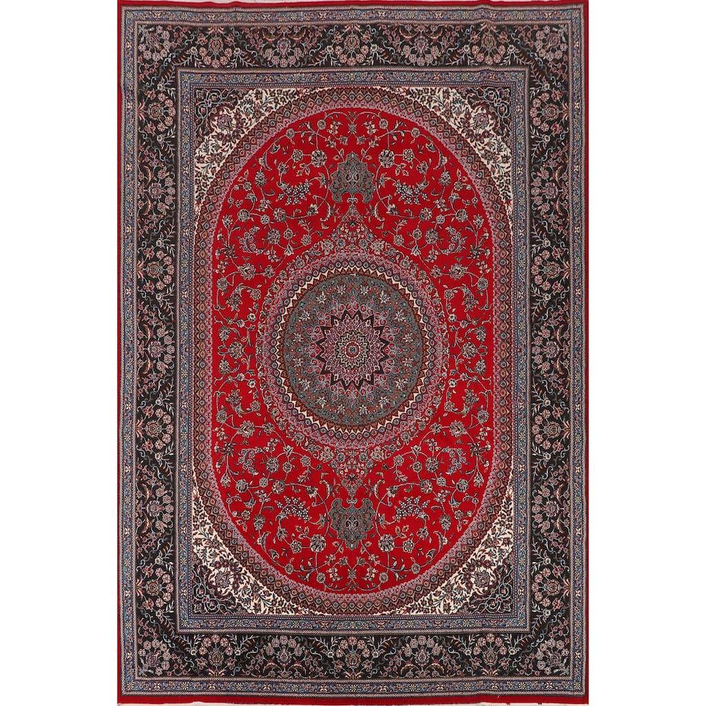 Traditional Red Kashan Turkish Area Rug Bedroom Machine-Made Carpet - 9'8" x 13'4"