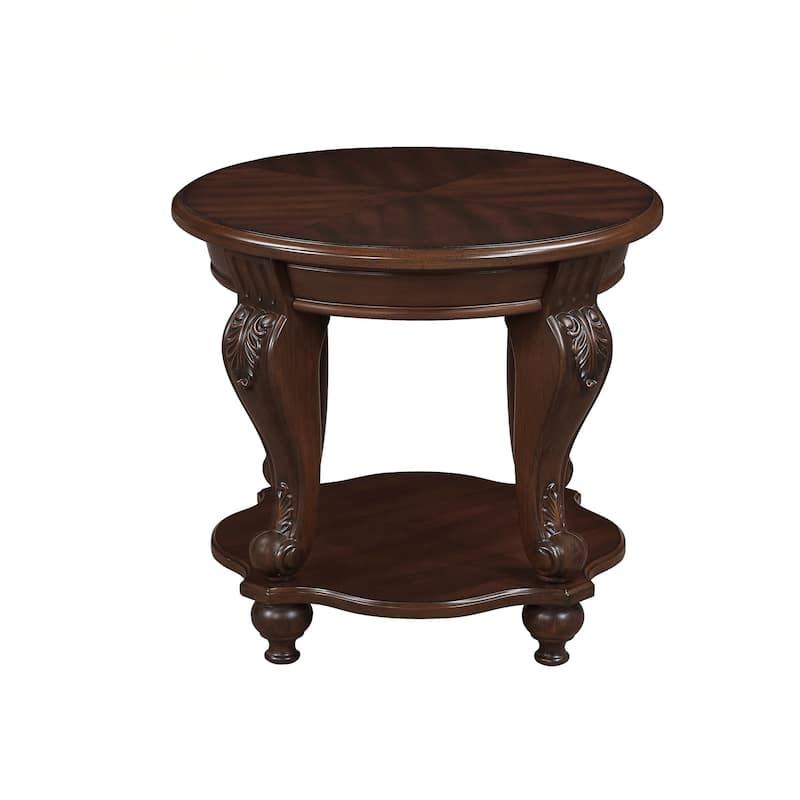 Round End Table,Solid Wood Sofa Side Table with Shelf,Living Room Corner Table Easy Assemble