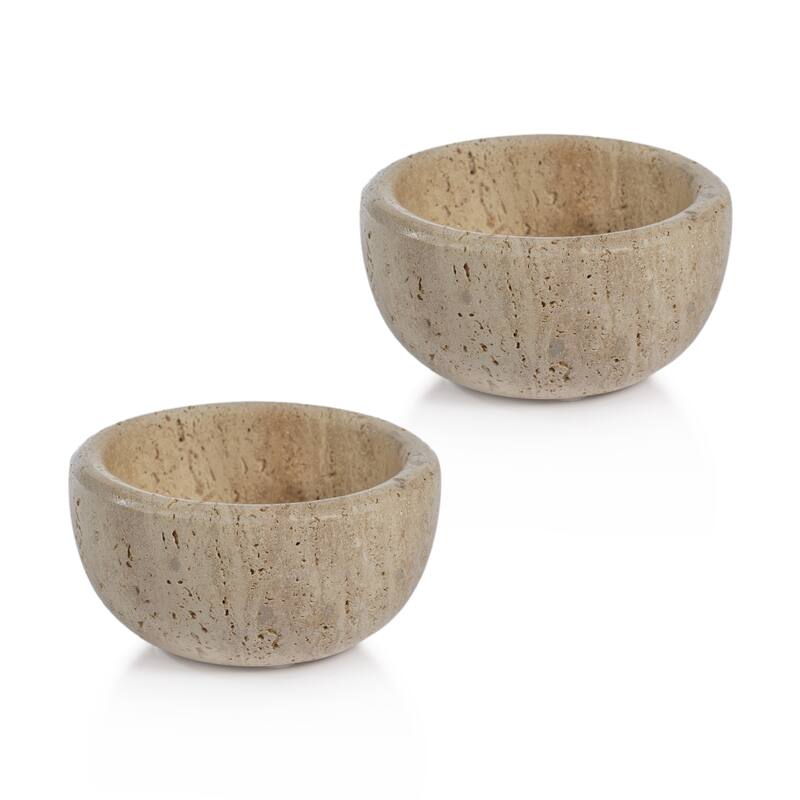 Sulu MultiServe Beige Travertine Bowls, Set of 2 - 4"