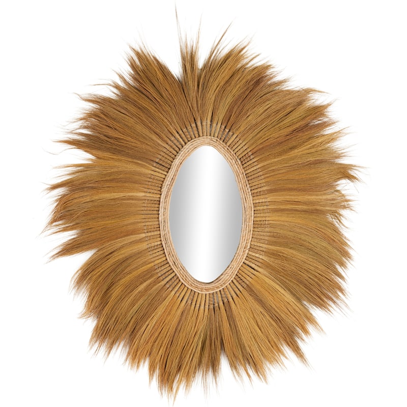Brown Dried Plant Handmade Oval Shaped Room Wall Mirror