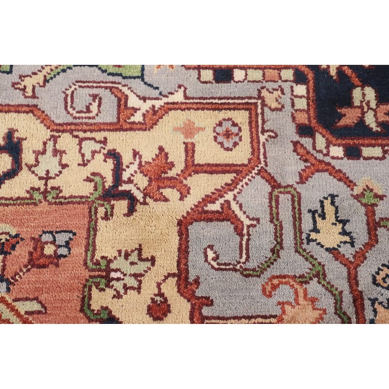 Navy Blue Orange Heriz Serapi Indian Area Rug Hand-Knotted Wool Carpet - 8'10" X 11'9"