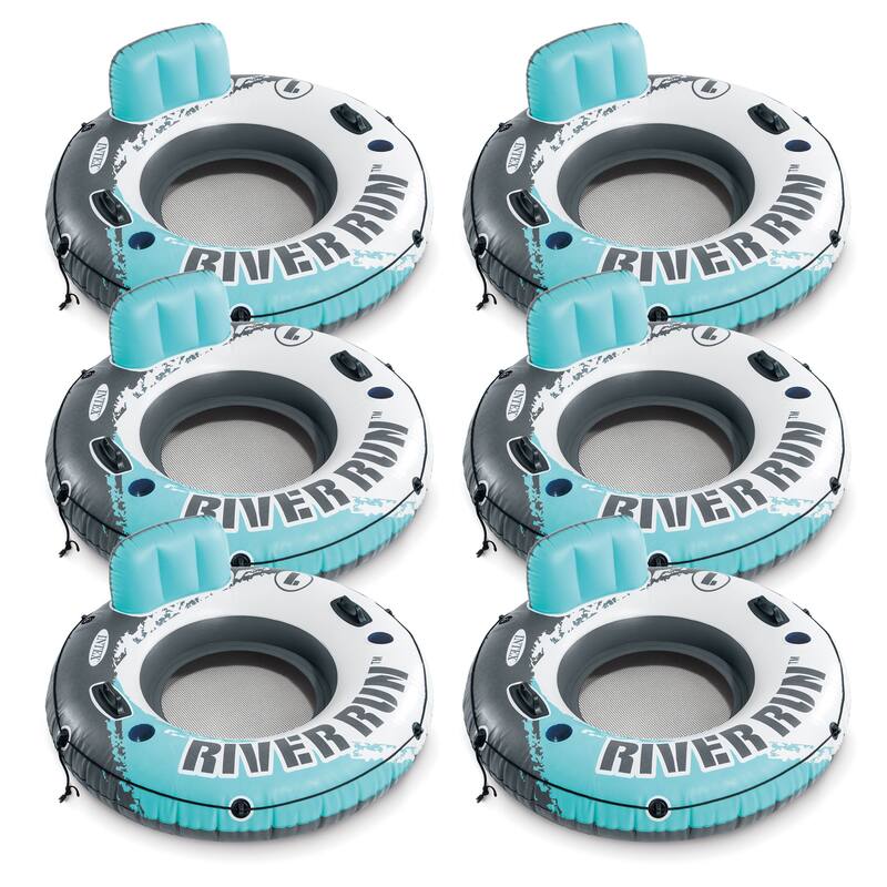 Intex River Run 1 Person Inflatable Floating Tube Lounger, Color Varies (6 Pack) - 4.4