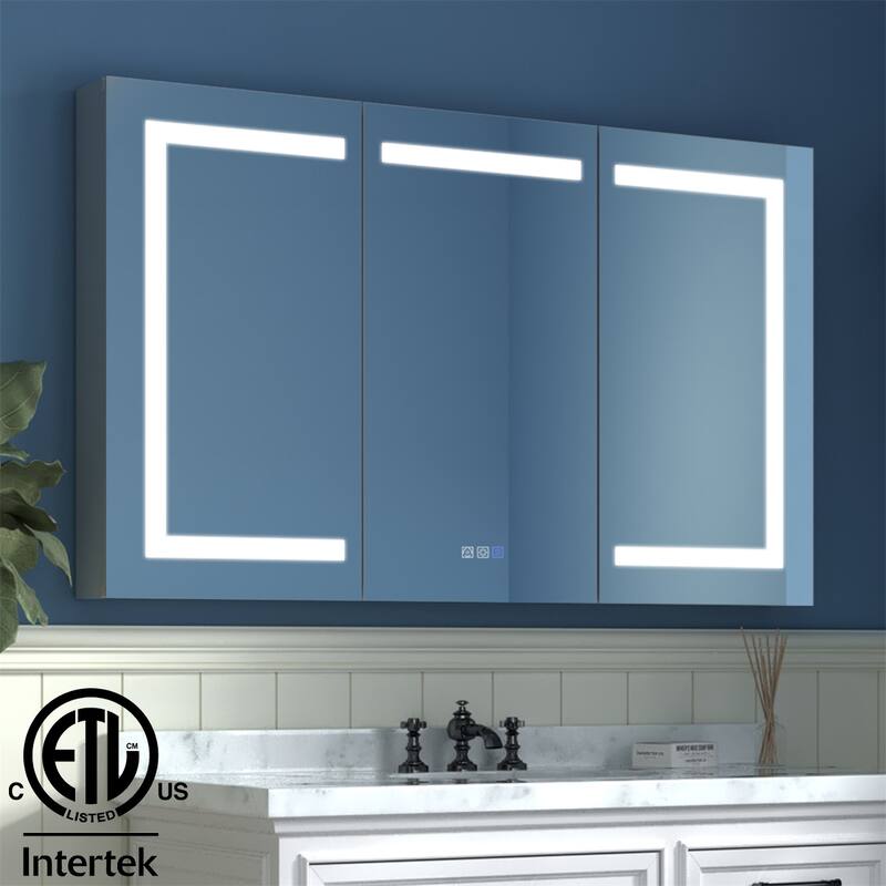 ExBrite LED Lighted Bathroom Medicine Cabinet with Mirror,Recessed or Surface Mount, Defog