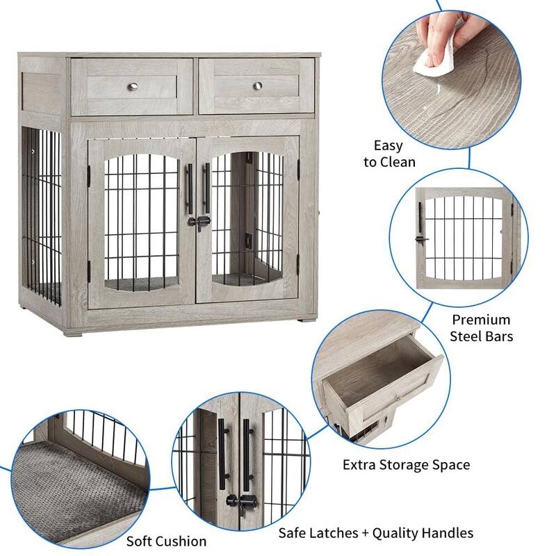 3-Doors Dog Crate Furniture, with 2 Drawers