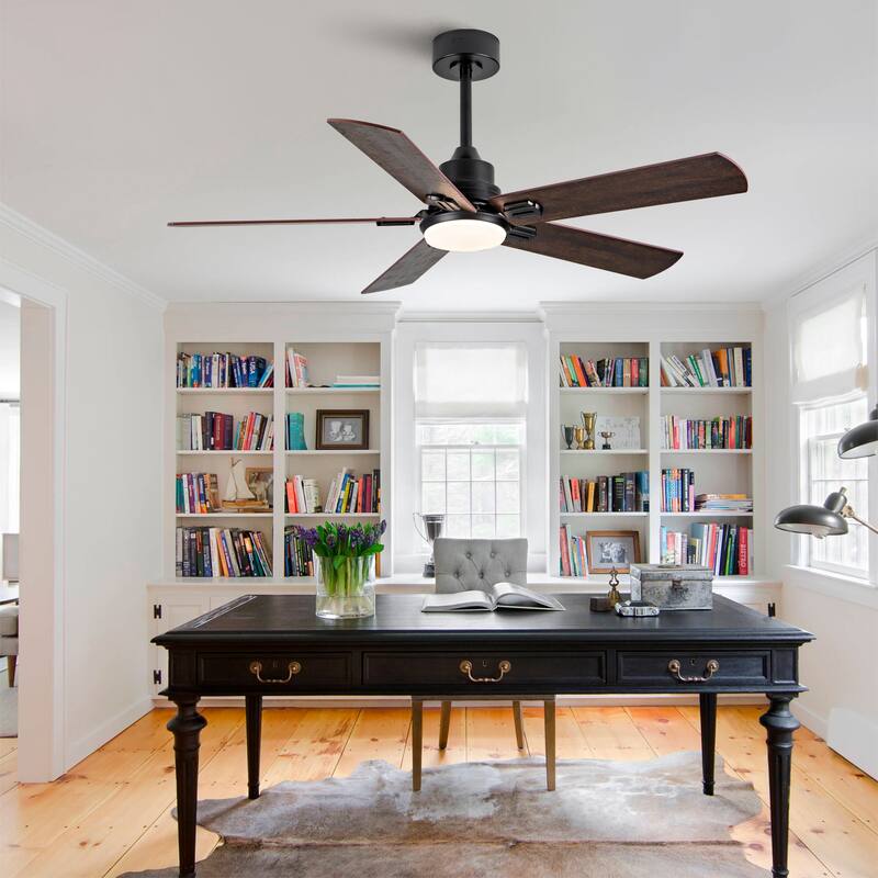 Smart 52" Indoor/Outdoor Ceiling Fan with Light, Dual Finish Black/Walnut 6-Blade, Remote & APP Control, Dimmable LED