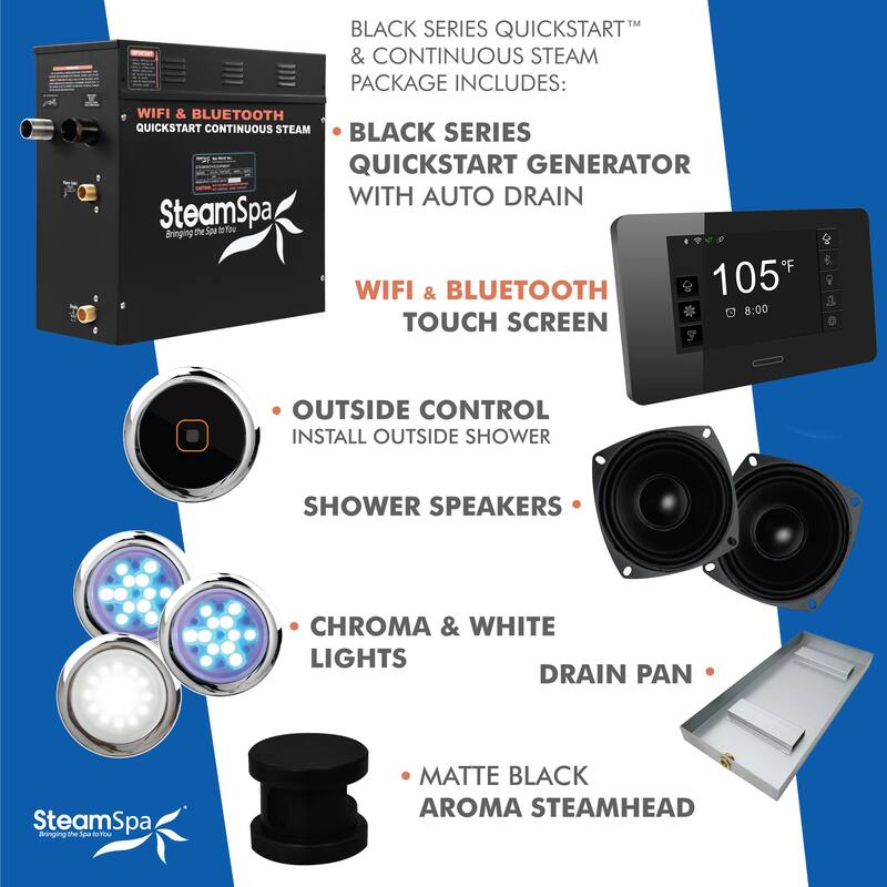 Black Series Wifi and Bluetooth 6kW Steam Bath Generator Package