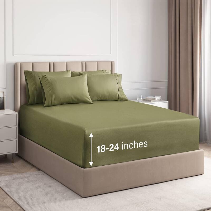 CGK Linens Extra Deep Pocket Microfiber 6 Piece Bed Sheet Set Soft & Cooling - Queen - Sage Green