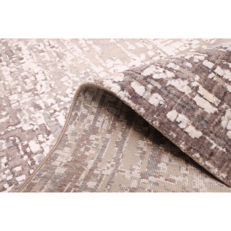 ECARPETGALLERY Hand-knotted Legacy Grey, Taupe Silk, Wool Rug - 2'6 x 10'1