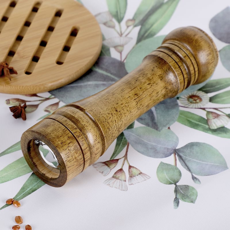 Home Wooden Hand Crank Twist Salt Spice Pepper Mill Grinder Shaker Bronze Tone