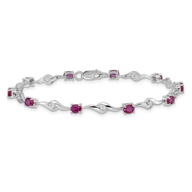 Curata 14k White Gold 7" 4mm Ruby, Emerald or Blue Sapphire Bracelet - Ruby - 7 Inch - White