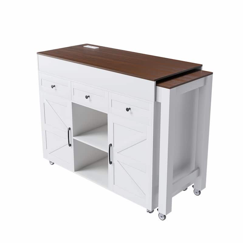 74.8" Kitchen Island with Extendable Dining Table & Power Outlet
