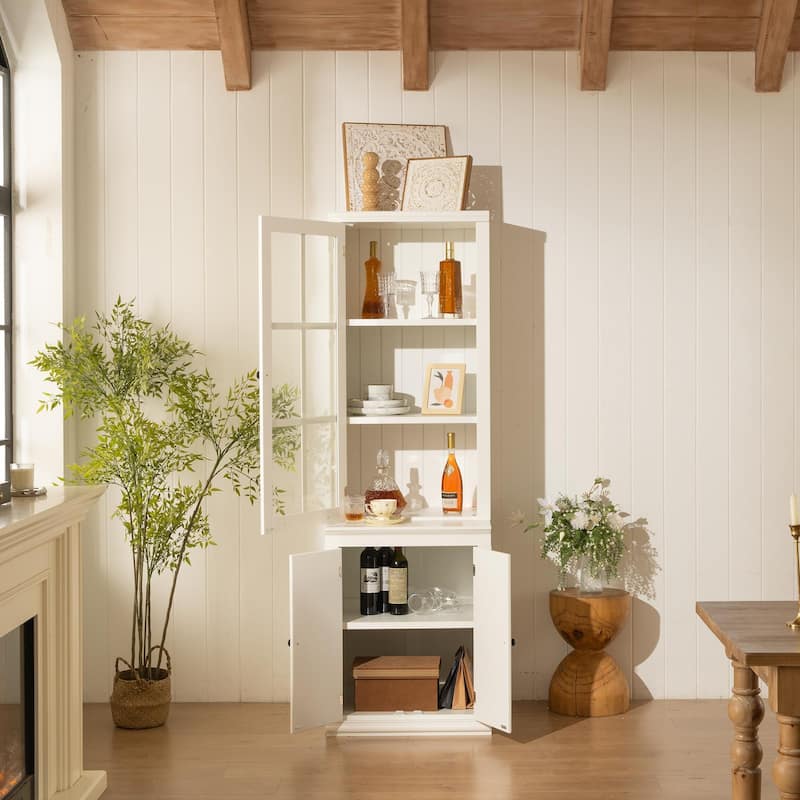 75.25'' Tall Display Cabinet with Single Tempered Glass Door, China Cabinet Hutch Cabinet with Double-Action LH & RH Door