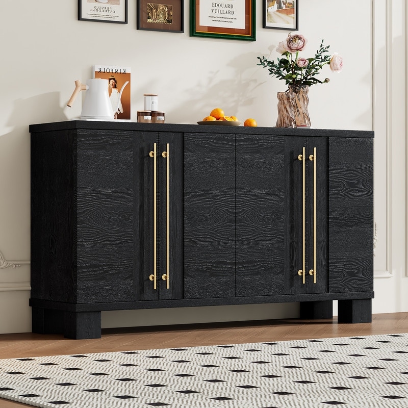 60" Modern Sideboard Buffet Cabinet with Storage, Wood Sideboard with Adjustable Shelves and Gold Handles for Dining Room