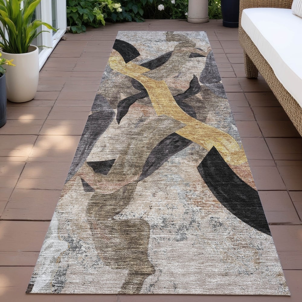 Machine Washable Indoor/Outdoor Contemporary Brushstrokes Chantille Rug