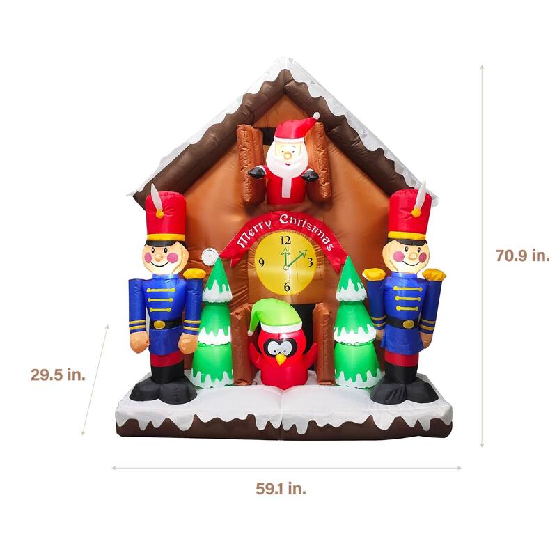 Fraser Hill Farm 6-Ft. Tall Prelit Santa Nutcracker Cuckoo Clock Inflatable with Music