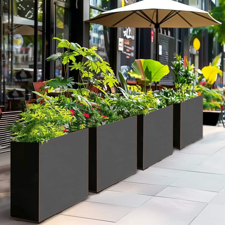 Metallic Heavy Planter for Outdoor Plants, 24.02" H x 30" W x 9.84" D	Tall and Long Metal Divider Planter Box
