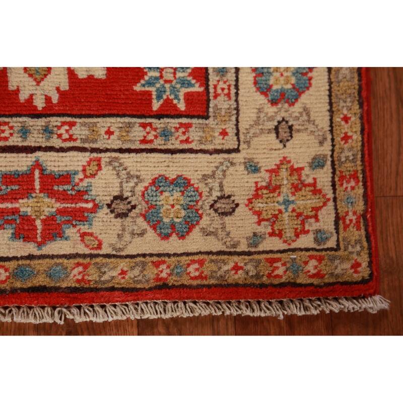 Red Kazak Oriental Foyer Rug Geometric Handmade Wool Carpet - 2'0"x 3'0"