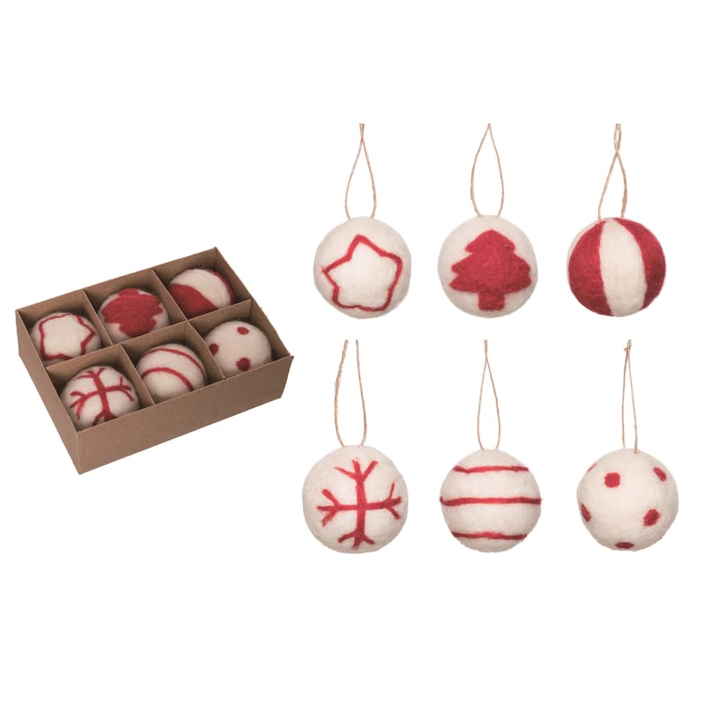 Transpac Foam 5.91 in. Multicolor Christmas Tufted Ornament Set of 6 in Craft Packaging