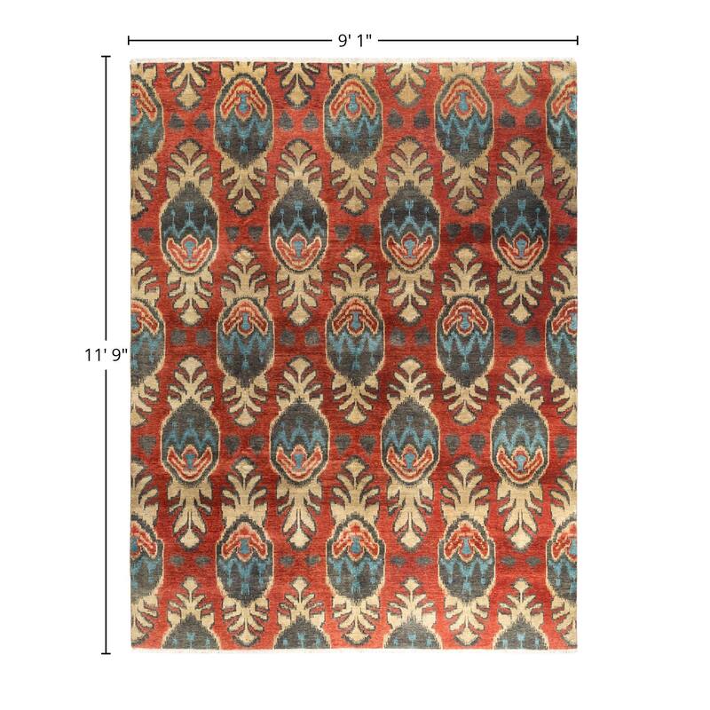 Ikat One-of-a-Kind Hand-Knotted Area Rug, Red - 9' 1" x 11' 9"