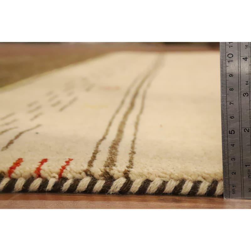 Hand Knotted Oriental 100% Wool Carpet Modern Geometric Beige & Ivories Gabbeh Area Rug - 9' 11'' X 8' 3''